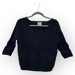 Vintage Y2K St. John’s Bay Black Open Weave Knit Sweater PL Boho Preppy Coastal